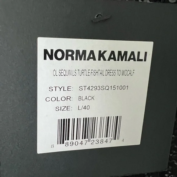 Norma Kamali Black Sequin Long-Sleeve Turtleneck Fishtail Dress - Picture 5 of 6